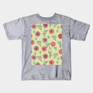 Dusty Pink Flowers on Soft Green Vertical Kids T-Shirt